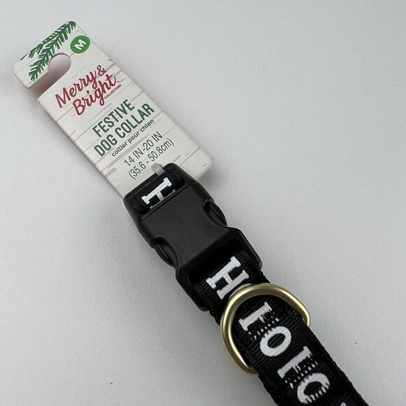 Merry & Bright Adjustable Holiday Themed Dog Collar. “Ho Ho Ho” Black Size M - Picture 5 of 5
